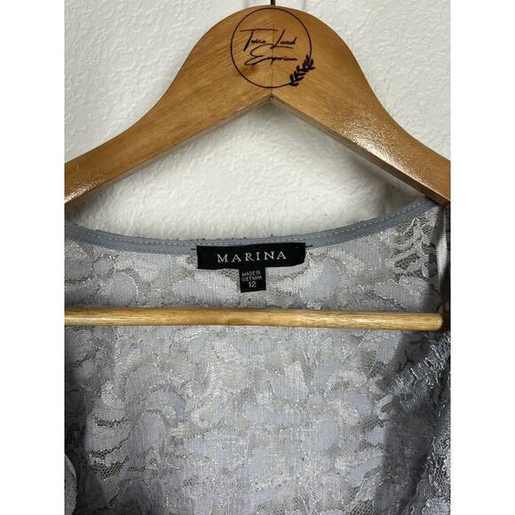 Marina Scalloped Glitter Lace Dress With Jacket Size 12 Silver Formal Wedding - Picture 3 of 9